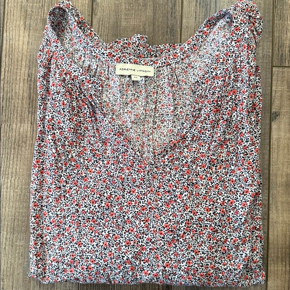 Adrienne Vittadini Subtle Leopard Print and Floral Blouse, 2X